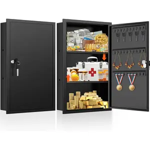 22.05" Tall Wall Safes Between the Studs with Removable Shelf, Lockable  Safe Box with 30 Hooks for  Jewellery, in Wall Safe for   Valuables