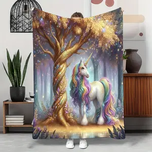 Enchanting Unicorn Sparkle Blanket flannel Whimsical Rainbow Fantasy In Ultra Soft Plush Fleece Creates Dreamy Magical Atmosphere Perfect Play Cozy Cuddle Sessions This Sparkling Throw Transforms Rooms cute warm nap digital printing fleece blanket