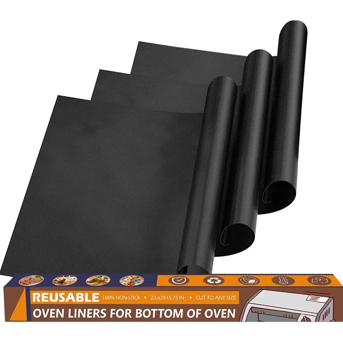 Oven Liners Mat for Bottom of Oven, 3 Pack Large  Teflon for Bottom of Electric Oven Gas Oven Toaster Oven Microwave Stove Grill,  Non-Stick, BPA and PFOA Free, 23.62x15.75 in