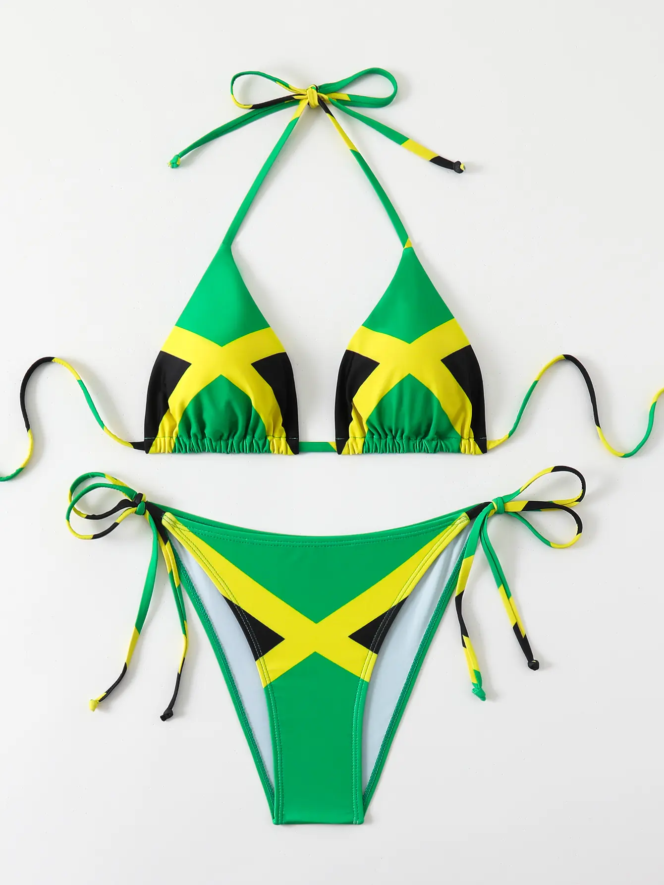 Women's Fashion Triangle Swim Jamaican Caribbean Rasta African Grassland Bikini Swimsuit Swimwear New Sexy Two Pieces Bikini Sets for Women Triangle Top & Thong String Tie-Up Swimsuit with Elastane Material(yqx)