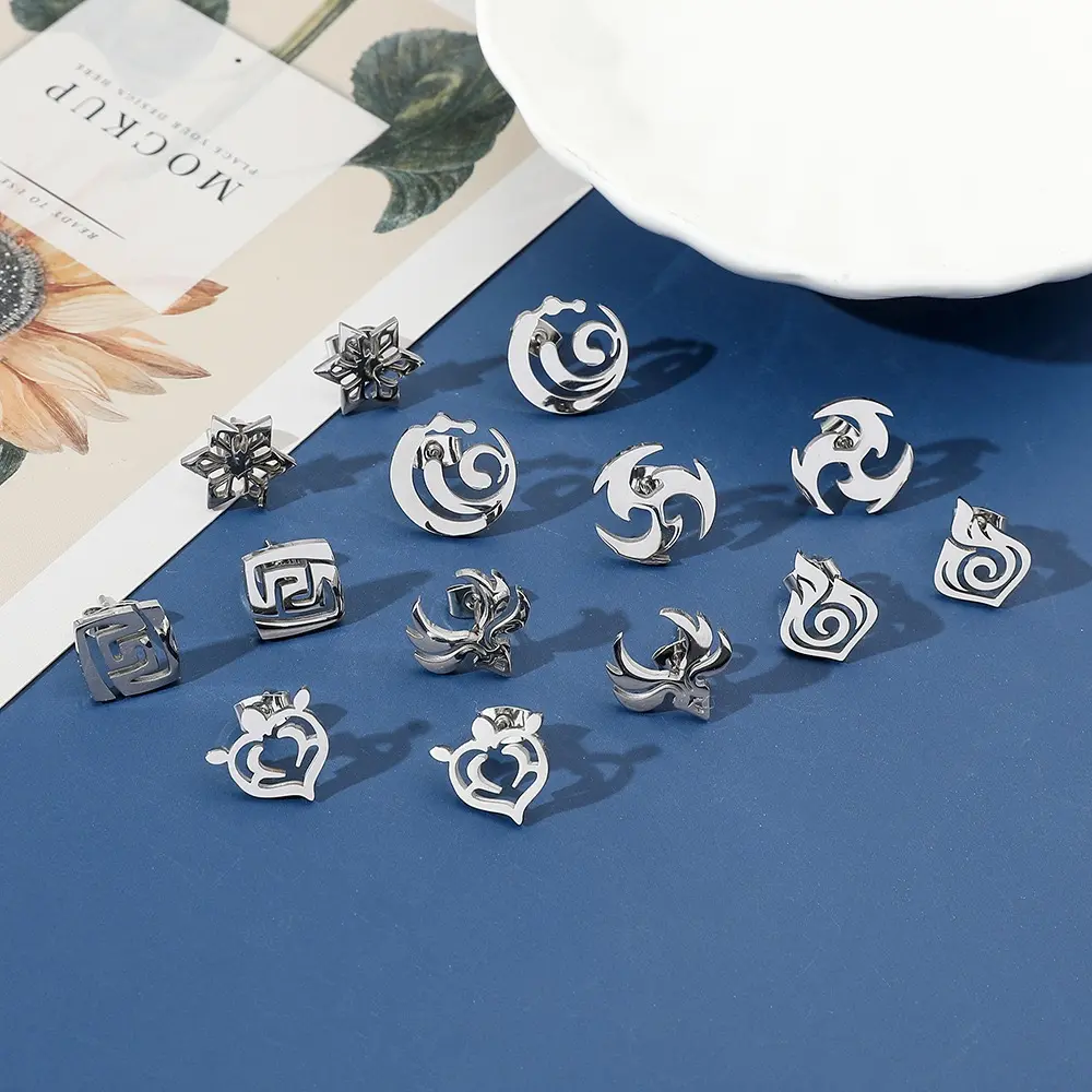 Genshin Impact Earrings, Ear Stud Earrings, Pyro Hydro Cryo Anemo Dendro Geo Electro