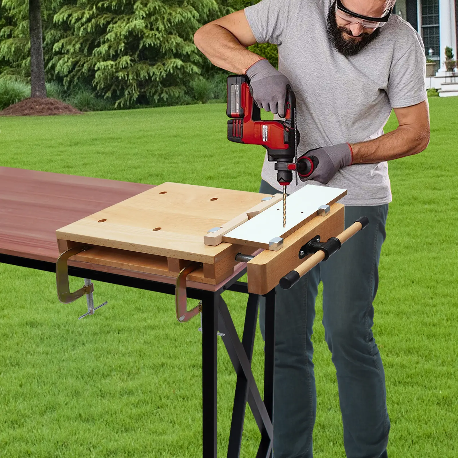 Hard Wood Workbench Desktop Woodworking Vise Portable Smart Vice with Superior Clamping, Woodworking Tabletop with 4 Superior Clamping, 20.8 * 11.0 * 2.7 inches, G-Type Vice Workbench Fixing Clips, 53*28*7Cm/20.8*11.0*2.7In, 6.5Kg/14.33Lbs