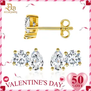 Delzzad Toi et Moi Stud Earrings Pear and Round Cut Earrings VVS Synthetic Moissanite Earrings S925 Studs Moissanite Earrings Jewelry Perfect Birthday Engagement Anniversary Mother’s Day Christmas Valentine's Day Gifts