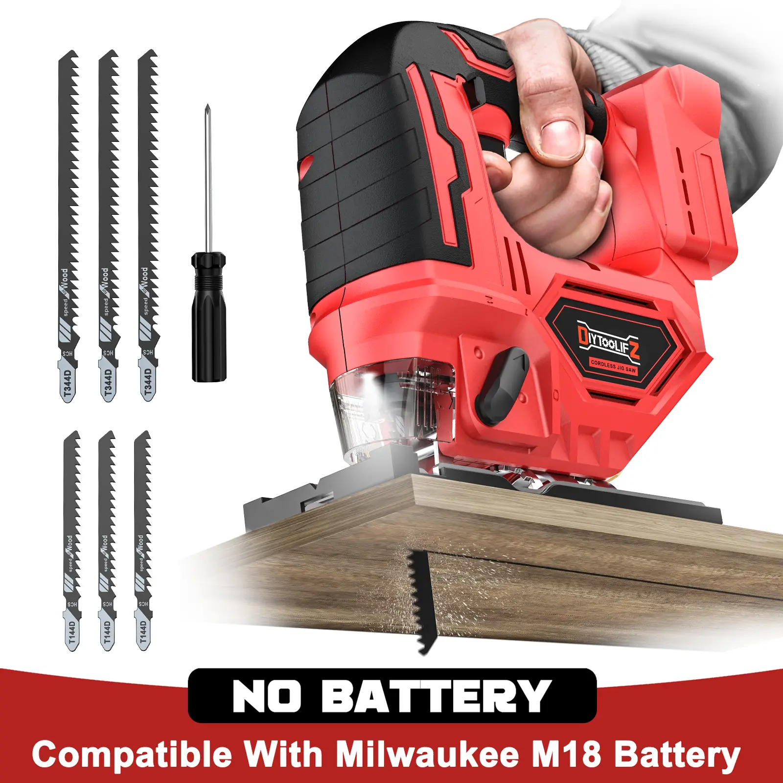 Cordless Jigsaw for Milwaukee M18 Battery(NO Battery!!), Brushless Jig Saw, 2900RPM, 0°-45°Bevel, 3 Action, LED Light for Straight/Curve Cutting Wood