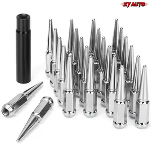 24pcs, m14x1.5 Lug Nuts Wheel Spike, Conical Bulge Seat, Closed End Spiked with 1 Socket Key for Silverado Sierra 1500 Aftermarket Wheel Lug Nuts