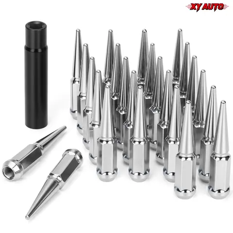 24pcs, m14x1.5 Lug Nuts Wheel Spike, Conical Bulge Seat, Closed End Spiked with 1 Socket Key for Silverado Sierra 1500 Aftermarket Wheel Lug Nuts