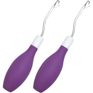 2 Pcs Latch Hook Tool, Silicone Handle Bent Tool 6.7 Inches Latch Hook Crochet Needle for Crochet Rug Carpet Crafts
