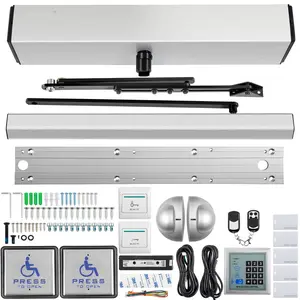 Automatic Door Opener For 100-240V Systems, Swing Door Operator For Accessibility Up To 220 Lbs Doors, Includes 2 Wireless Remotes, 2 Exit Buttons, Keypad, 5 ID Cards, 2 Stainless Steel Push Buttons, CE Listed
