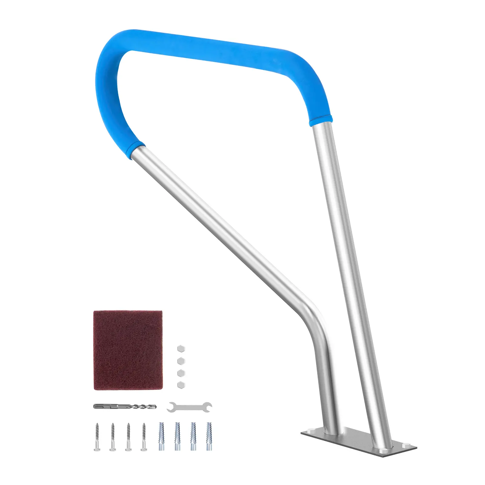 VEVOR Pool Handrail,  39 x 32 inch Pool Railing, Stainless Steel with Base Plate for Indoor/Outdoor Pools,Swimming Pool Safety Railing for Decks,Rust-Proof Grab Bar w/ Grip Cover&Accessories for Spas