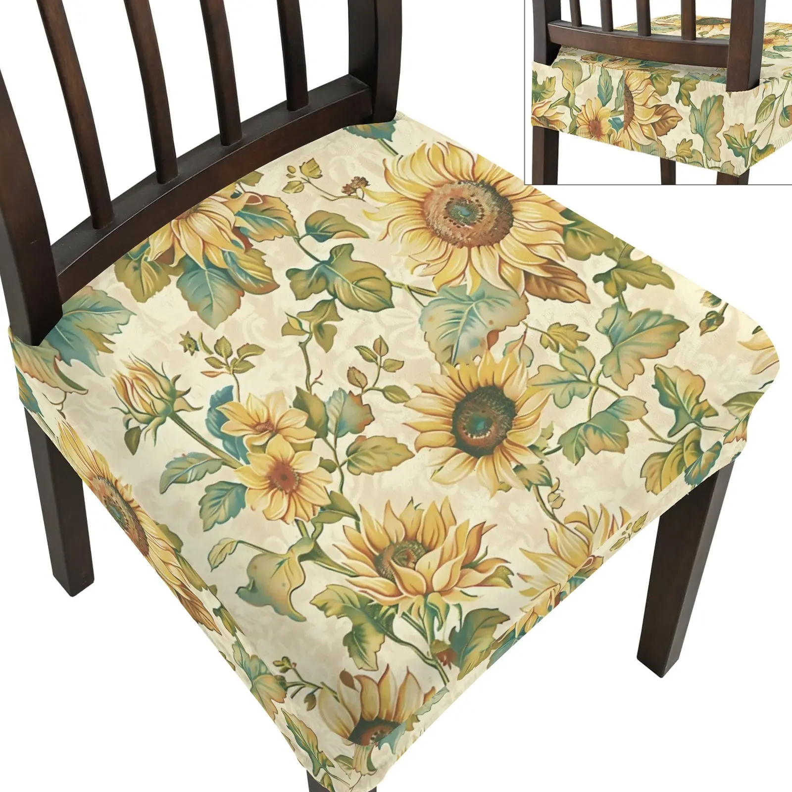Sunflower Stretch Dining Chair Covers, Chair Slipcover Seat Protector for Homeowners Renters Students Hotel Staff - Stain Resistant Washable Perfect for Dining Room Living Room Kitchen Bedroom Hotel Dorm Room Small Space Decor