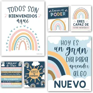 Hadley Designs Spanish Motivational Posters Set of 6 11x14 Inch Inspirational Quotes for Classroom Decor & Learning Materials