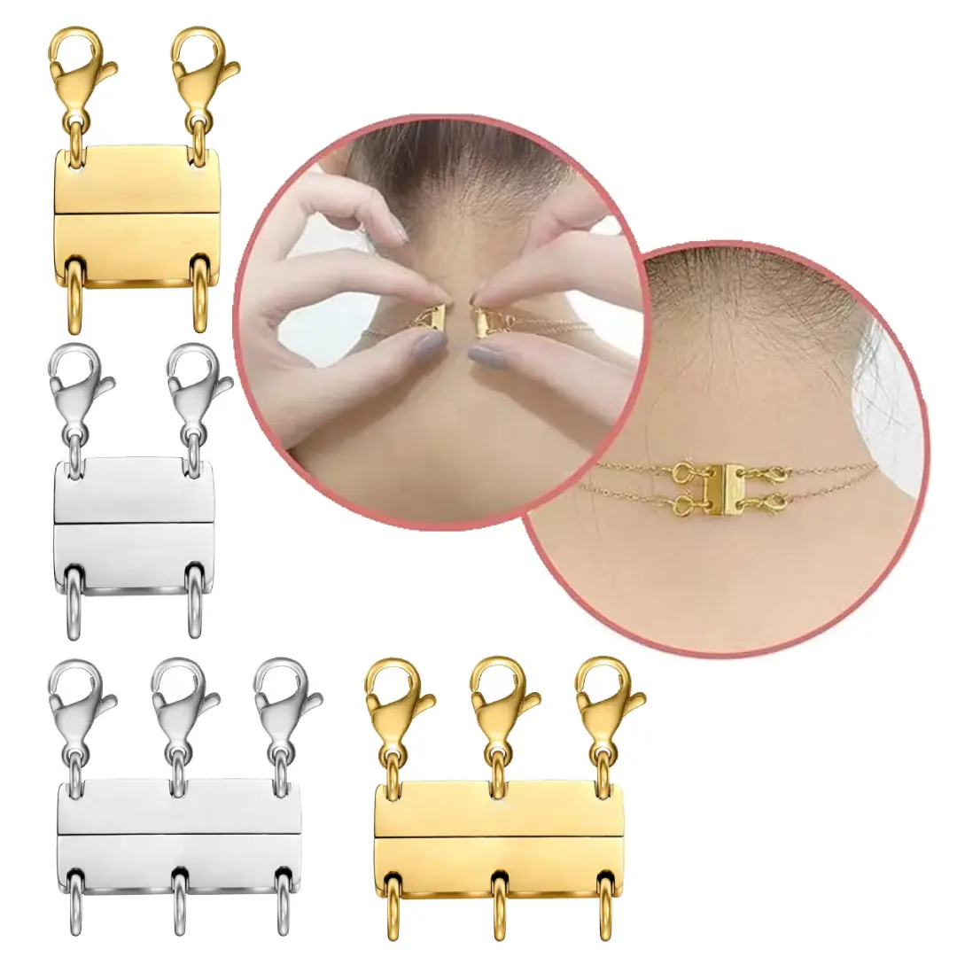 Layered necklace with detachable clasps. 18K gold and silver plated stainless steel magnetic connectors. Anti-tangling multi-layer necklace fasteners. Suitable for layered necklaces and bracelets. DIY accessory.Fashion Accessories gifts for women,summervi