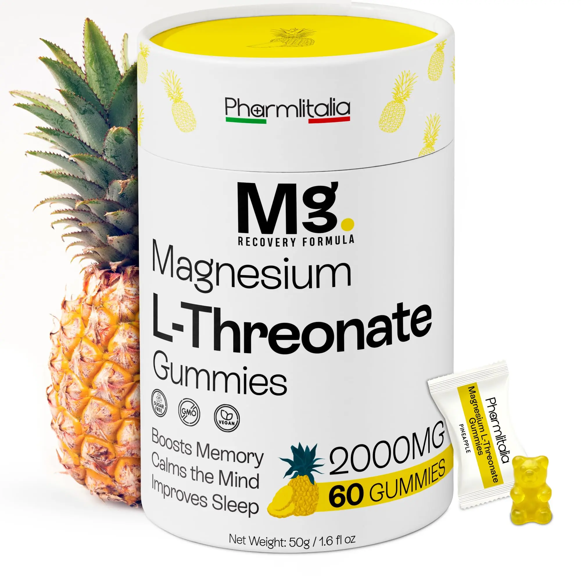 Magnesium L-Threonate Gummies for Adults & Kids 2000mg – Brain Supplements for Memory and Focus - Calm Magnesium Gummies for Improved Sleep and Healthy Mind