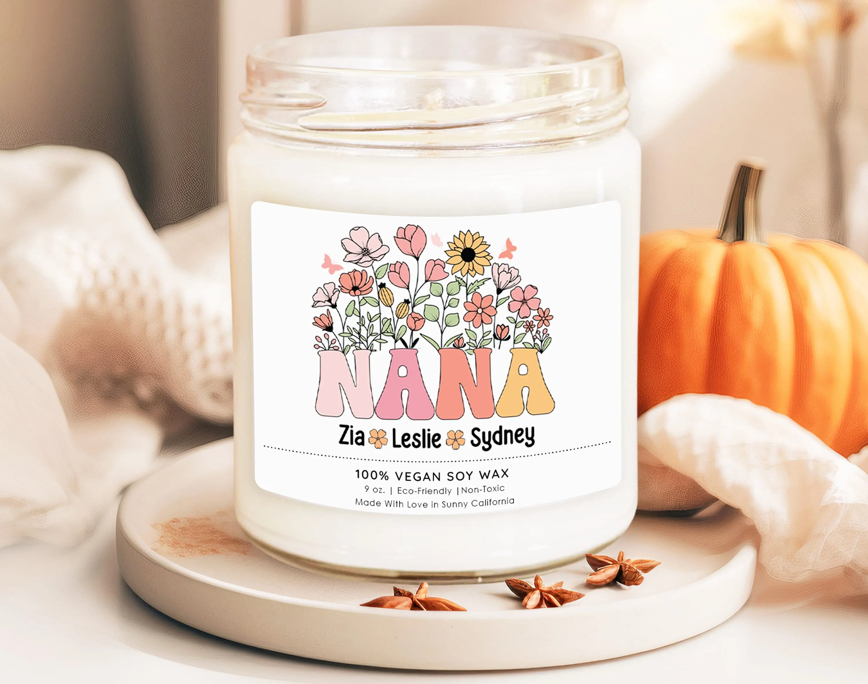 Custom Nana Candle With Kids Name, Personalized Gift From Grandkids, Best Nana Ever Candle, Floral Nana Candle, Christmas Gift
