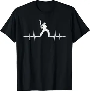 100% Cotton Funny ECG Cricket Game Lover Gifts Cool Cricket Heartbeat T-Shirt