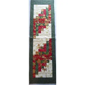 Christmas Flourish Runner 14x44 Log Cabin Style  Handmade Quilted Cotton Fabric