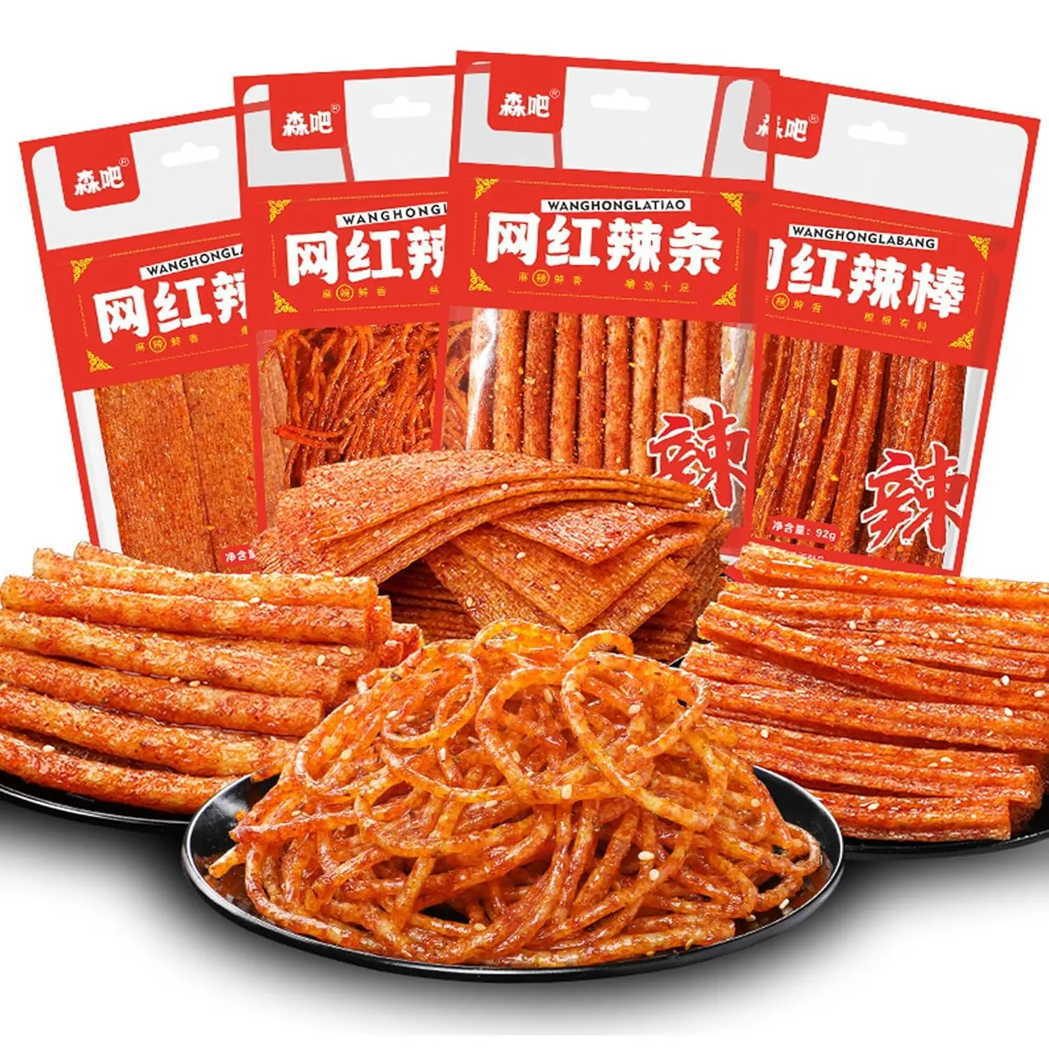 Spicy Strip Small Gluten Latiao - Chinese Special Classic Handmade Gluten Latiao Snack Food Delicious Snacking for Holiday gift Fragrant Spicy Flavour, 4 combinations Packed(4 Bags)