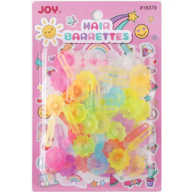 Joy Hair Barrettes Petite Daisy, 24 Count, Clear Assorted Colors