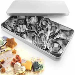 30 count Small Cookie  Set with Box, Stainless Steel Fruit Veggie Polymer Clay Cutters Tools for , Geometric Biscuit Mini Cookie Cutters Mold for Cake, Biscuit, Fruit Decorations and So