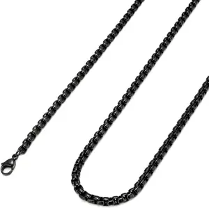 2-4MM Stainless  Mens Womens Black Necklace Rolo  Chain, 16-36 inches