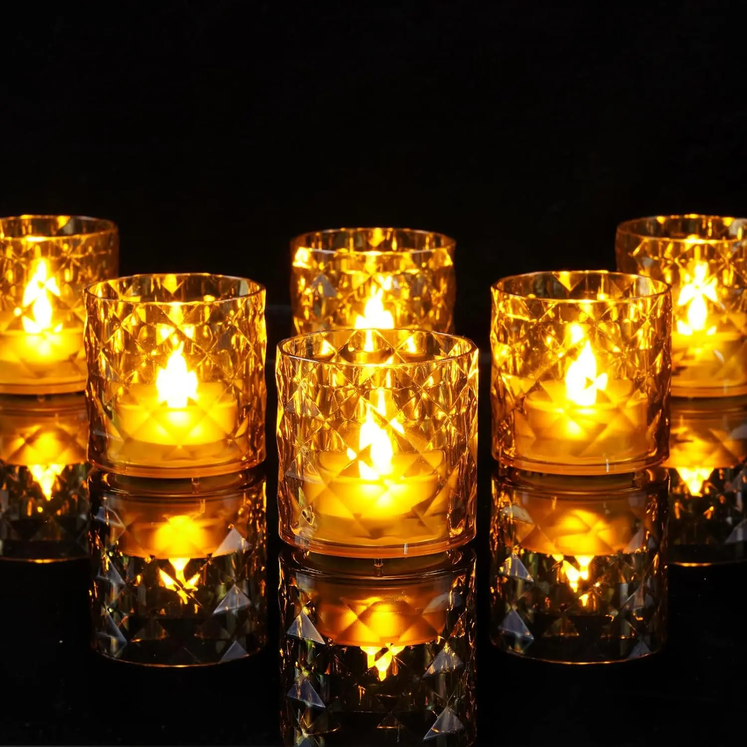 12-Pack 2"x2" Acrylic Votive Candle Holder Set with Gold Base, Automatic Timer Batteries-Included Flameless LED Tealights, Novelty LED Lights for Wedding Centerpieces, Party Decorations