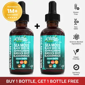 Clean Nutra BOGO Offer | Sea Moss, Black Seed Oil, Ashwagandha, Burdock Root, Bladderwrack & More for Wellness & Health Liquid Drops - Multimin 102