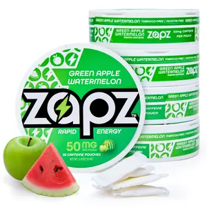 ZAPZ Caffeine Pouches, Green Apple Watermelon, 5 Cans x 20 Count, Energy Pouches with 50mg Caffeine, Nootropic Focus Support, Niacin, L-Theanine, L-Tyrosine, Sugar Free, No Coffee Grinds