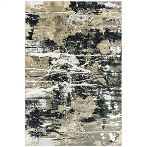 HomeRoots 4x6 ft. Stain-Resistant Power-Loom Machine-Made Low-Pile Rectangle Area Rug, Multi-Color Contemporary Decorative Home Decor Modern Abstract Rug, Contemporary Rugs