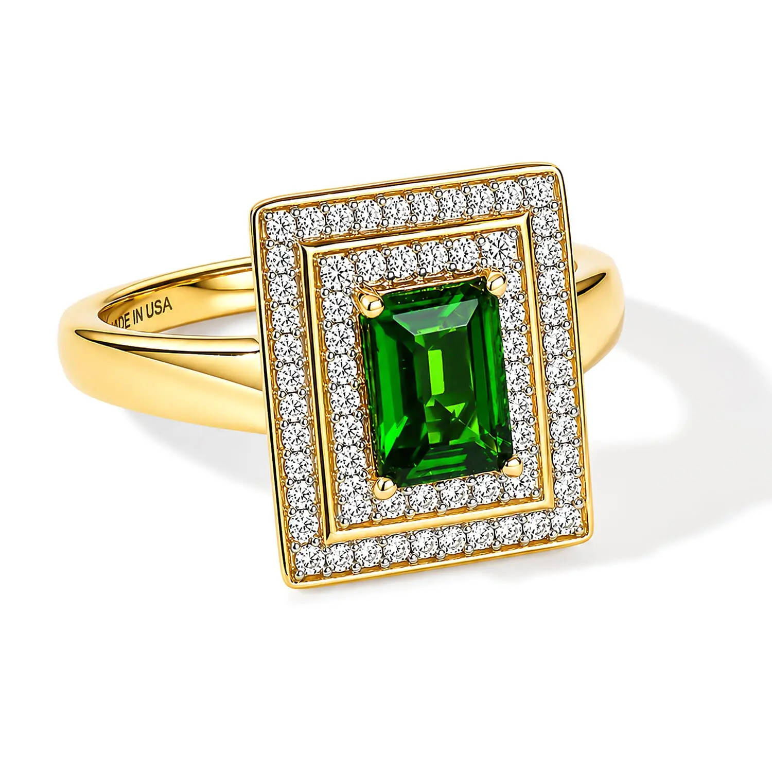 D'Joy Chrome Diopside, Moissanite Evergreen Throne Ring in 18K Vermeil YG Over Sterling Silver (Size 10.0) 1.35 ctw
