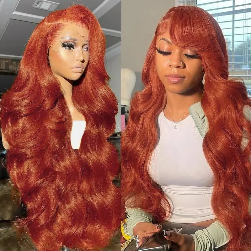 BLING HAIR Ginger Orange Body Wave 13x6 Lace Frontal Wig Orange Human Hair Colored Wig Pre Plucked 13X6 Lace Human Hair Wigs #350 Colored Wigs for Black Woman Natural Hairline Summer Wear Vacation Beach Use,Color Wig Human Hair for Women