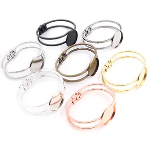25mm 20mm Black Silver Gold Plated 7 Colors Bangle Base Bracelet Blank Findings Tray Bezel Setting Cabochon Cameo