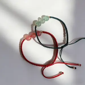 Strawberry Quartz Adjustable Bracelet | Handmade Beaded Minimalist Jewelry for Women | Retro Style Crystal Bracelet | Perfect Gift for Her