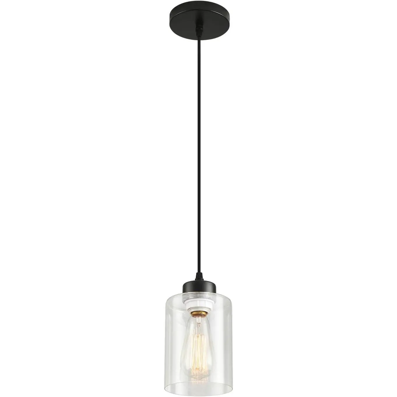 Black Farmhouse Pendant Light with Glass Shade Industrial Adjustable Hanging Light Fixtures