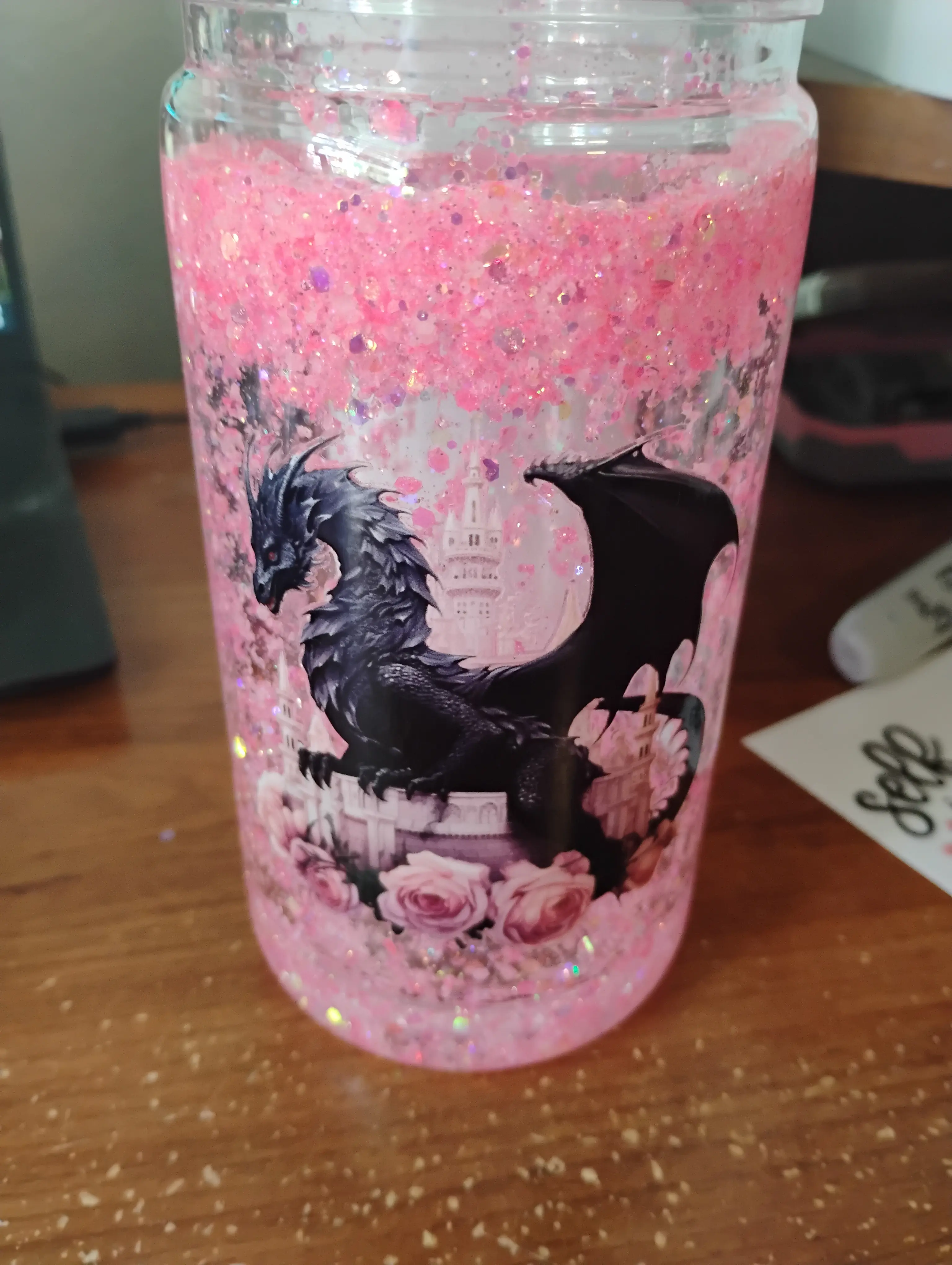 glow in the dark glitter snow globe tumbler