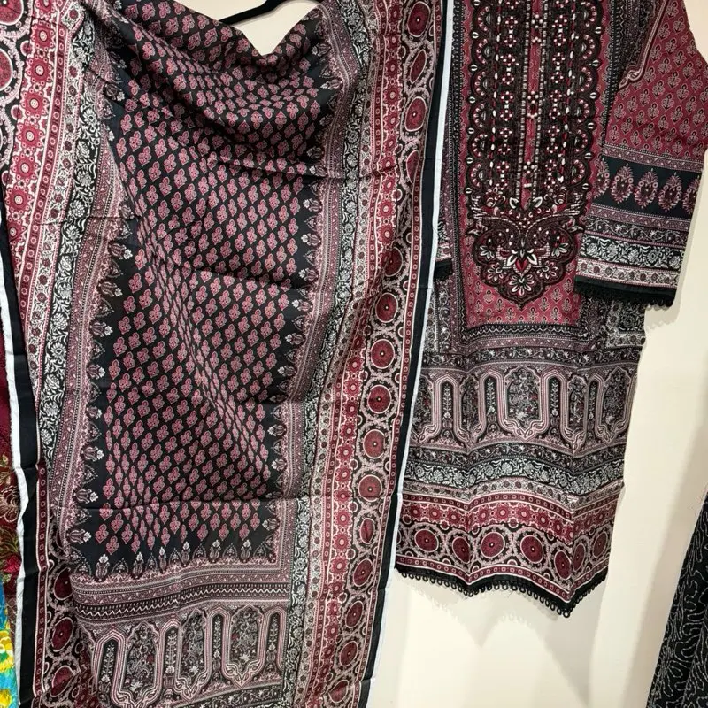 Ajrak Print Embrioded Lawn Dress Small 36 size Ready To Wear Elegent dress with printed trouser and dupata Summer Womenswear
