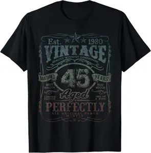 Vintage 1980 Limited Edition Shirt 45 year old 45th Birthday Summer Casual Shortsleeve Cotton T-Shirt