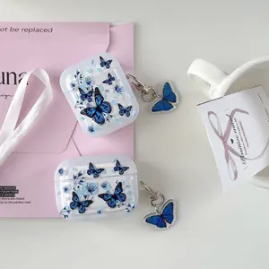 Elegant Blue Butterfly Audio Earphone Case for Apple AirPods Pro 3rd Gen, Anti-Drop Protection, Durable, Simple Design, Suitable for Women