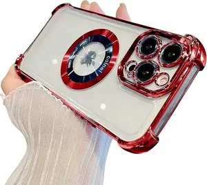 for iPhone 16 Pro Max Case Magnetic Transparent Case,Luxury Bling Four Corners Shockproof Military-Grade Protection with Camera Lens Protector MagSafe Clear Plating Cover for Women Men-Blue