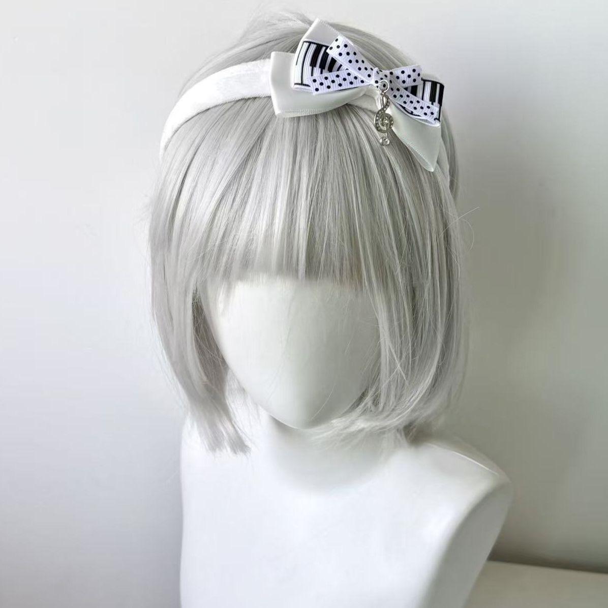 Y2K Black White Polka Dot Piano Key Bow Music Note Headband Cute Gothic Hair Accessory
