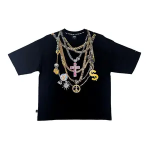 No Rush Premium 300gsm Oversized Top with Chain Detail and Cross Charm