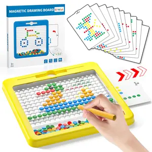 Magnetic Drawing Board With Pen and Dot Beads, Education Preschool Toy, Dot Art Board W/ Insert Pattern Cards