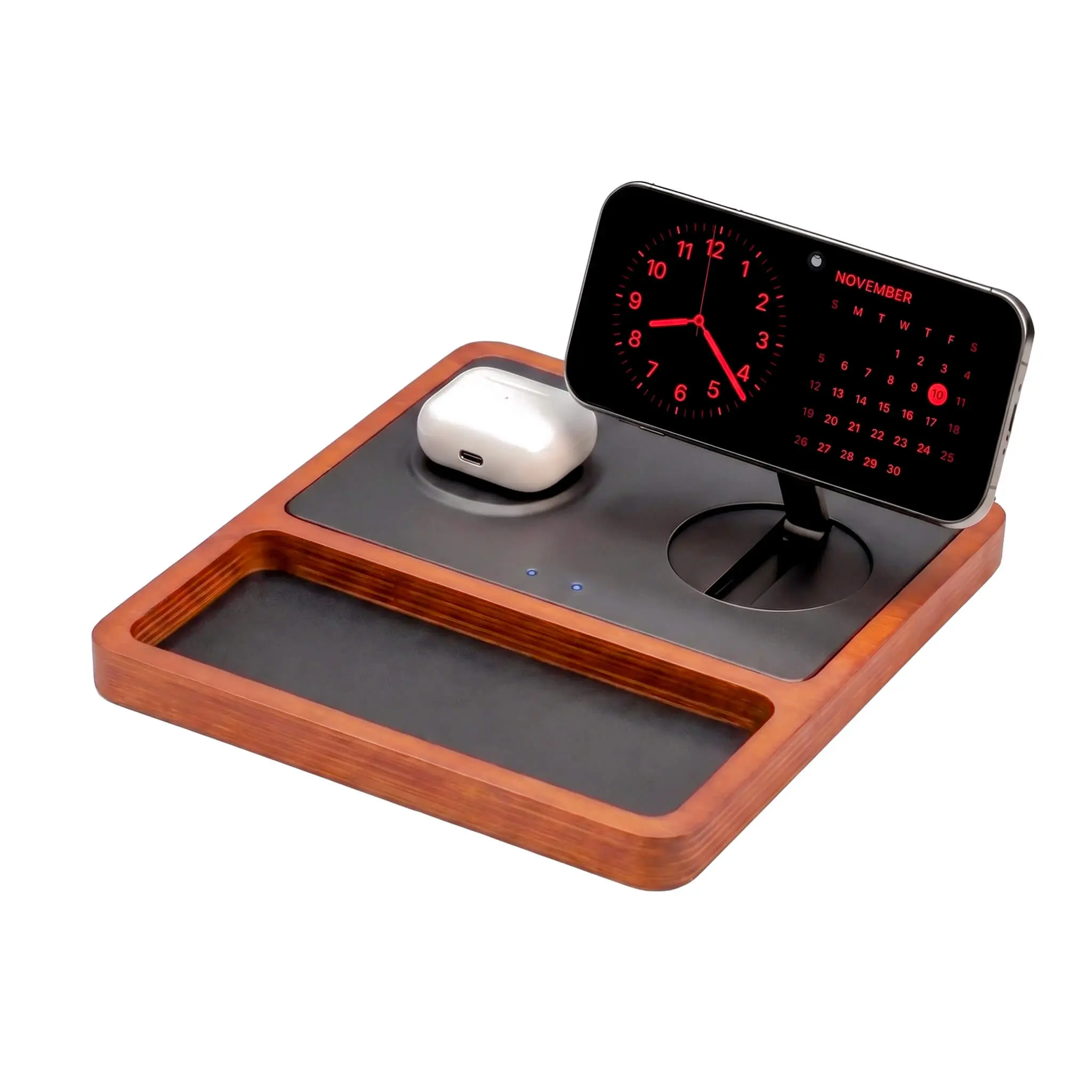 DUO TRAY - Qi2 Magnetic Wireless Charging Dock - Black/Oak