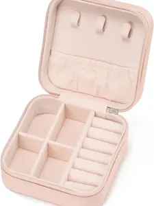 Mini Jewelry Travel Case,Small Jewelry Box,Traveling Jewelry Organizer,Portable Jewellery Storage Holder for Rings Earrings Necklace Bracelet Bangle Organizer,Boxes Gifts for Girls Women(PU-Pink)