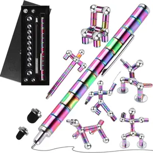 Magnetic Stress Relief Pen Toy, Rainbow Magnet Metal Writing Pen for Anxiety Relief, DIY Adult Multifunctional Relaxation Pen, Creative Gift for Christmas Party, Sensory Stress Reliever