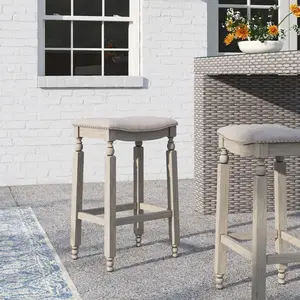 BARTON Isabel Padded Counter Saddle Backless Barstool - Fabric Seat with Curved Cushion, Footrest Stools, Indoor/Outdoor Furniture Chair, Foot Rest Stools