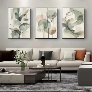3pcs Geometric Plant Leaf Wall Art, Modern Nordic Natural Plant Decor, Wooden Frame Living Room Decoration, Mdf Material