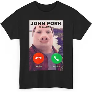 John Pork Funny Answer Call Phone T-Shirt, Brainrot T-Shirt Cotton unisex T-shirt