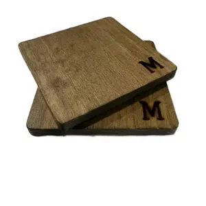 Rustic Wood Burned Coaster Set of 4 Personalized Initial Handcrafted Natural Wood Coasters for Housewarming or Weddings Gift Ready Twine Tied Tableware Wooden