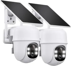 2 PACK 2K Solar Security Camera Outdoor Wireless - 360° Pan/Tilt, Color Night Vision, AI Human Detection, 2-Way Audio, Siren Alarm, Works with Alexa, No Monthly Fee, SD/Cloud Storage