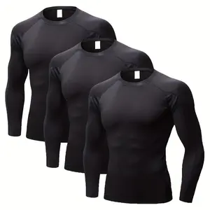 3 Pack Compression Tops for Men Quick Dry Lightweight Baselayer Long Sleeve T Shirt Mens for Cycling Skiing Running Hiking Polyster Elastane Moisture Wicking Elastic Breathable
